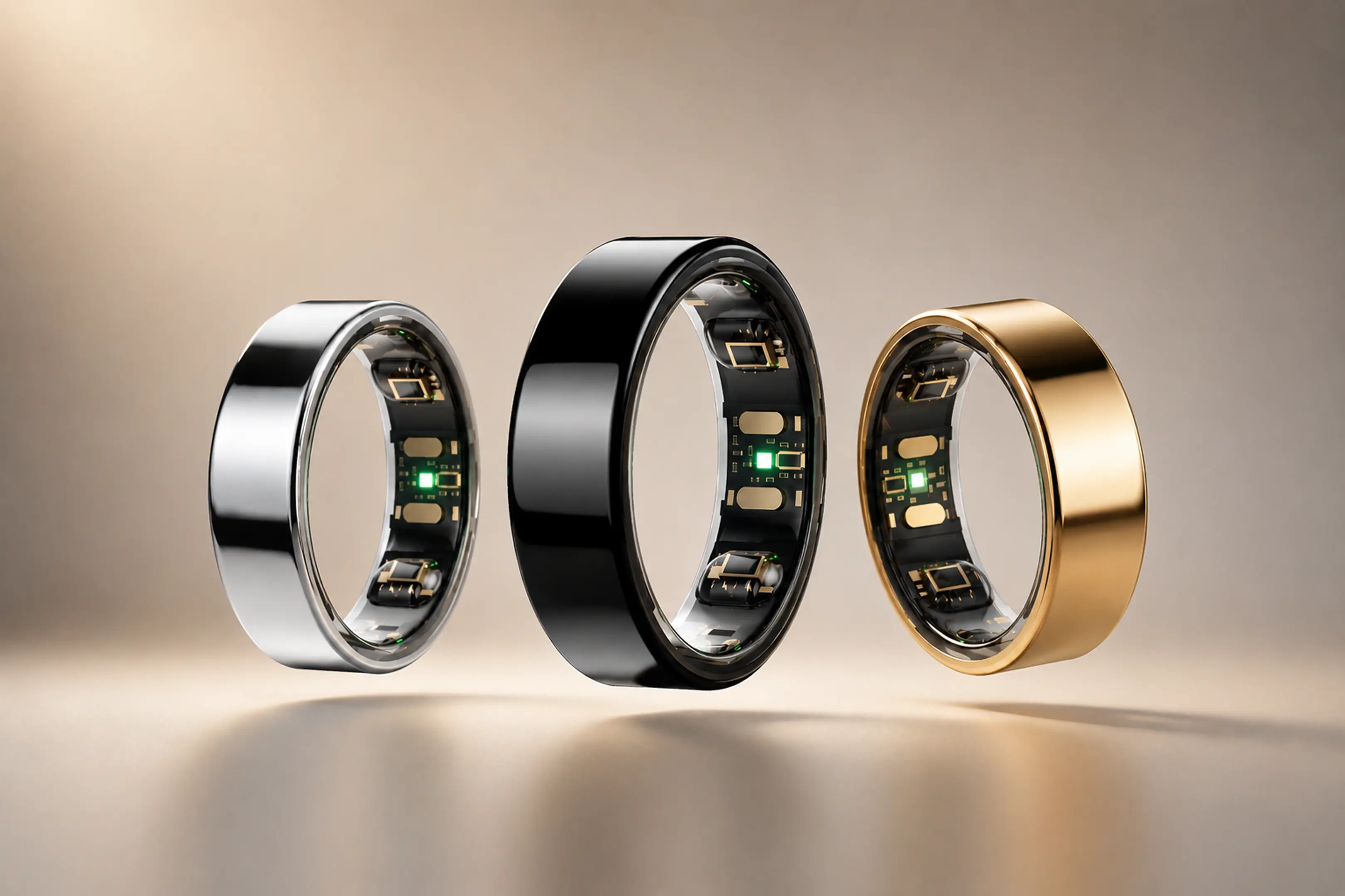 fitze Ring Premium Trio (Silver, Black, Gold) featuring integrated fitness sensors