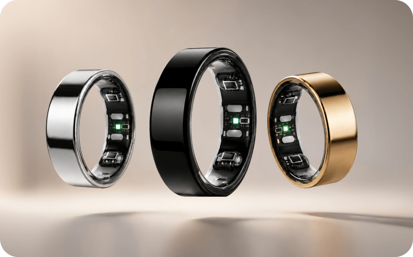 Fitze Ring Premium Trio (Silver, Black, Gold) featuring integrated fitness sensors